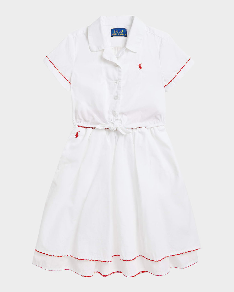 Girl's Embroidered Cotton Poplin Shirt & Skirt Set, Size 2-